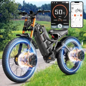 2025 Launch Romeo Pro 3/Pro 2 5000W/4000W 50Mph/46Mph Dual Motor Electric Bike for Adults 60V/52V/48V 80Ah/70Ah/60Ah 200 Miles Long Range Ebike 26 * 4.0" Fat Tire Electric Mountain Bike