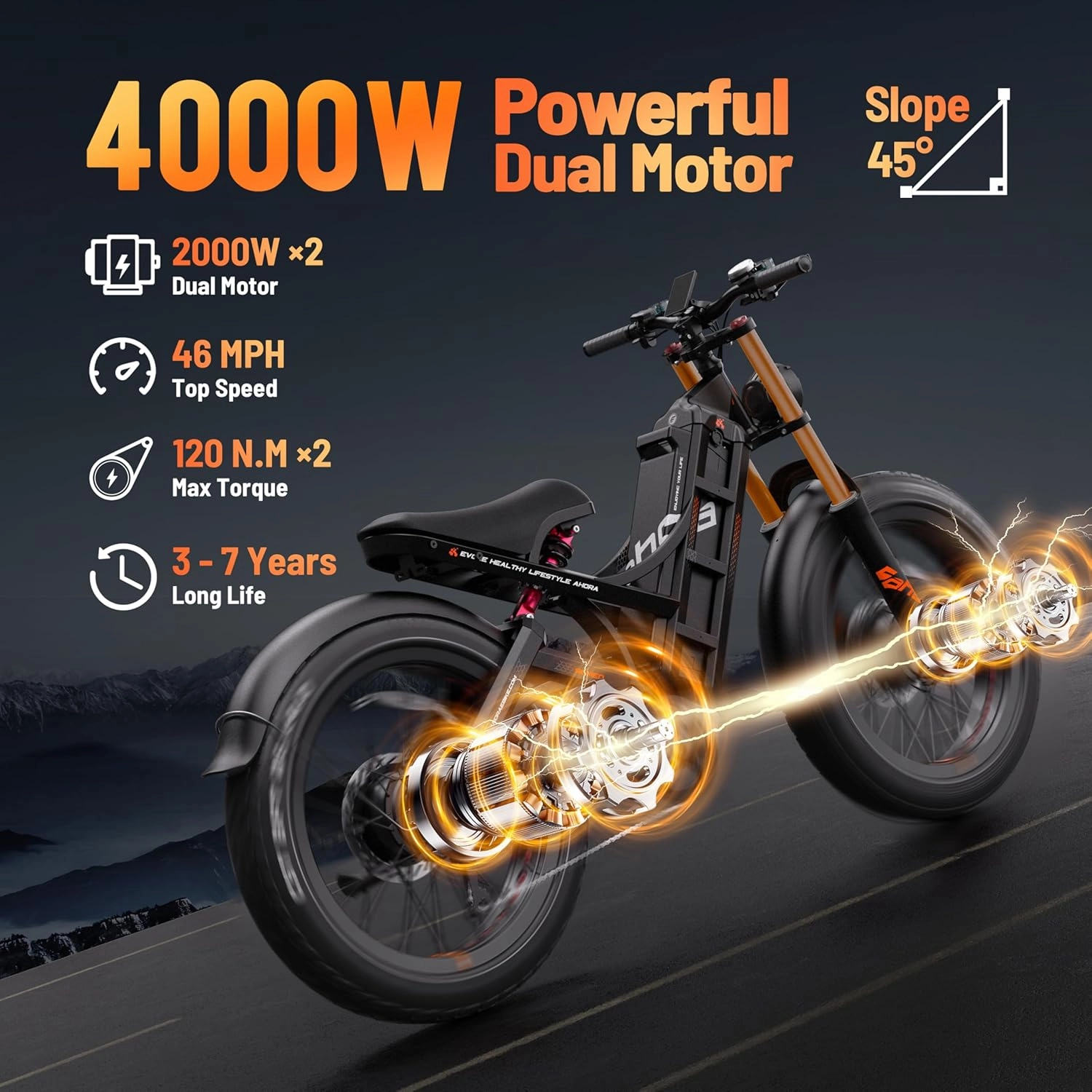 2025 Launch Romeo Pro 3/Pro 2 5000W/4000W 50Mph/46Mph Dual Motor Electric Bike for Adults 60V/52V/48V 80Ah/70Ah/60Ah 200 Miles Long Range Ebike 26 * 4.0" Fat Tire Electric Mountain Bike