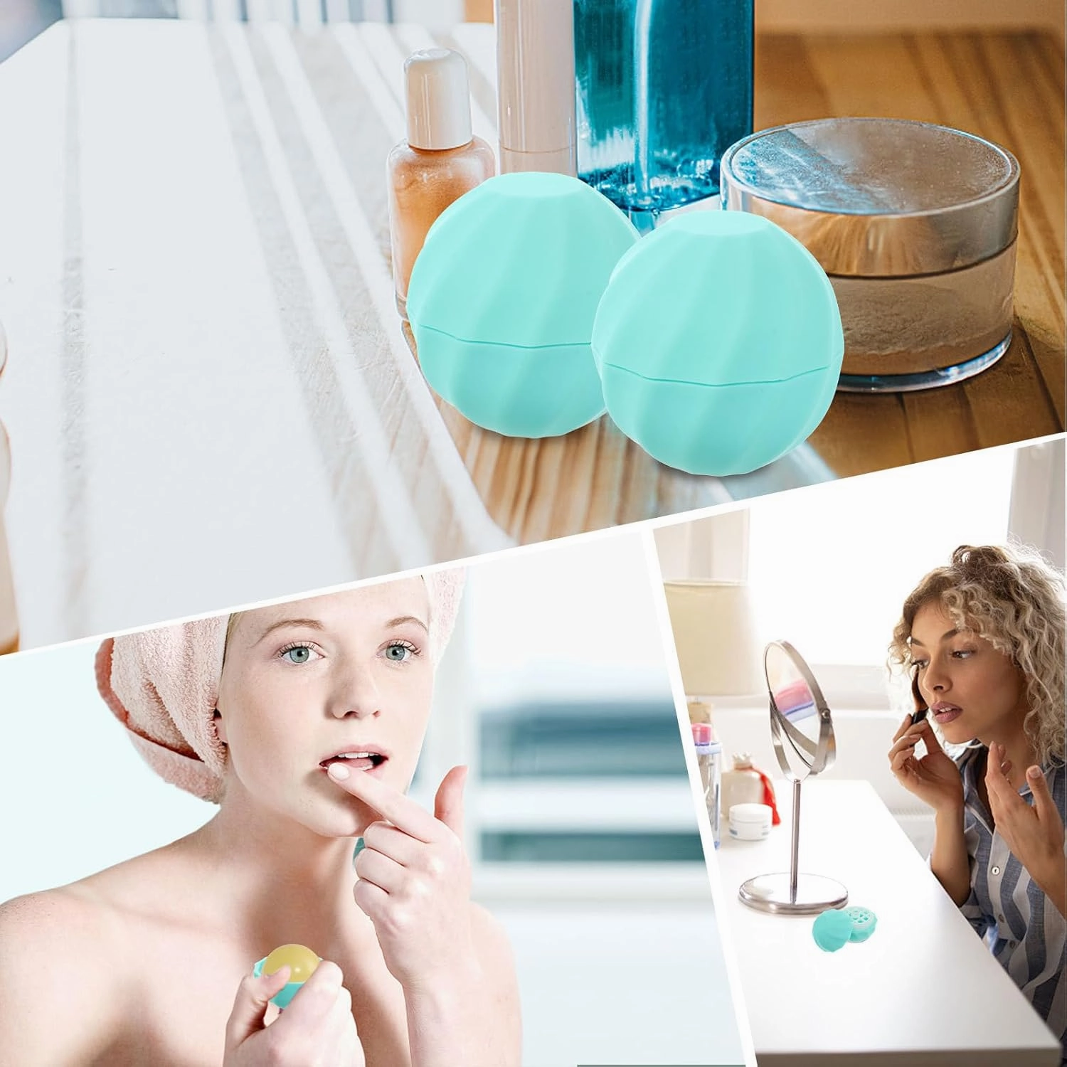 20 pcs with Cream Holders Lipstick Dispenser Round Ball Containers Travel Case Shape Cap Empty Cosmetic Sphere Refillable Tubes Charging Lid Gloss Base Blue Holder