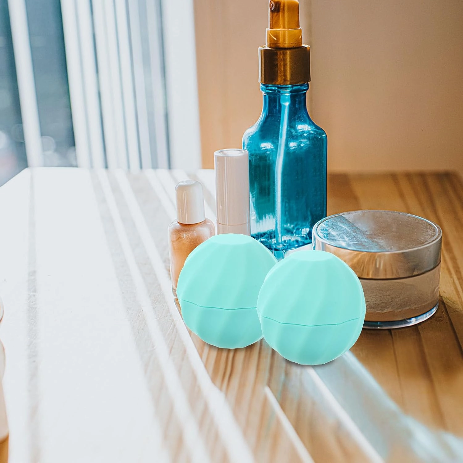 20 pcs with Cream Holders Lipstick Dispenser Round Ball Containers Travel Case Shape Cap Empty Cosmetic Sphere Refillable Tubes Charging Lid Gloss Base Blue Holder