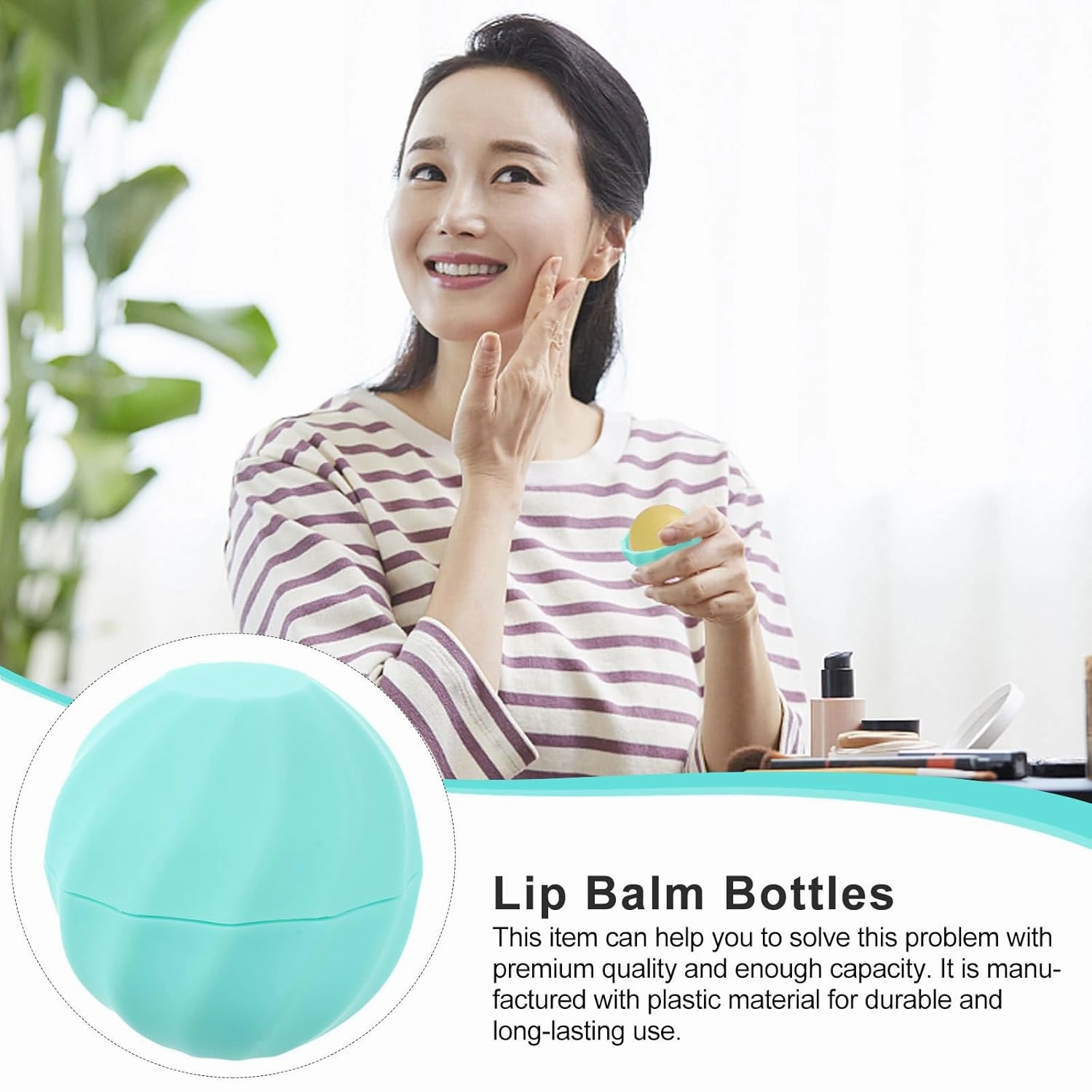 20 pcs with Cream Holders Lipstick Dispenser Round Ball Containers Travel Case Shape Cap Empty Cosmetic Sphere Refillable Tubes Charging Lid Gloss Base Blue Holder