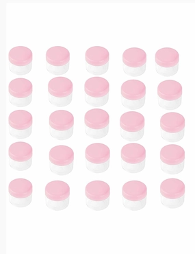 20g Mini Empty Cosmetics Small Round Clear Plastic Bottle Travel Container Jar With Pink Lid for Eye Shadow,Lotion,Lip Gloss,Cream and Travel Tools,Compressed Mask Air Bubble Bottle 25pcs