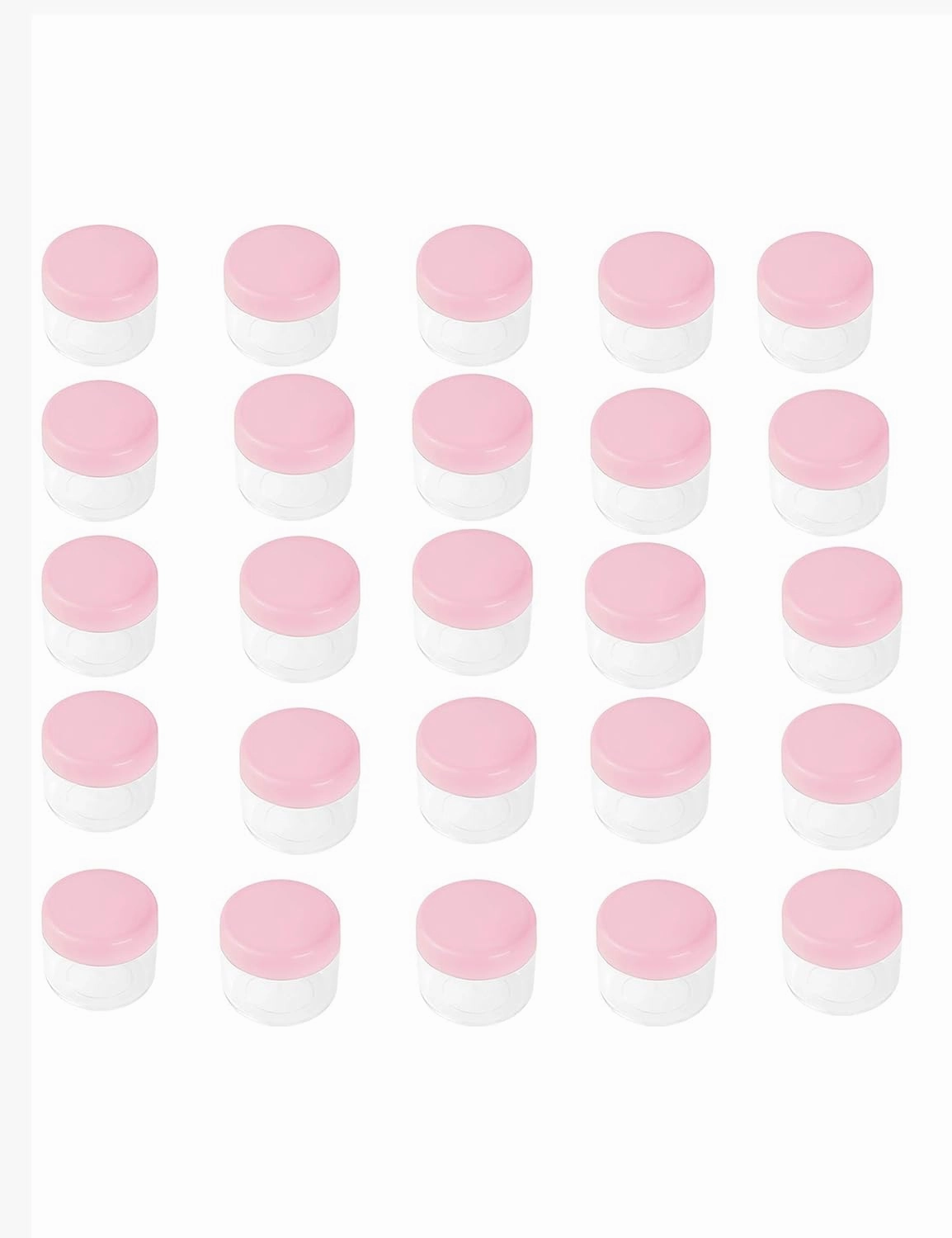 20g Mini Empty Cosmetics Small Round Clear Plastic Bottle Travel Container Jar With Pink Lid for Eye Shadow,Lotion,Lip Gloss,Cream and Travel Tools,Compressed Mask Air Bubble Bottle 25pcs