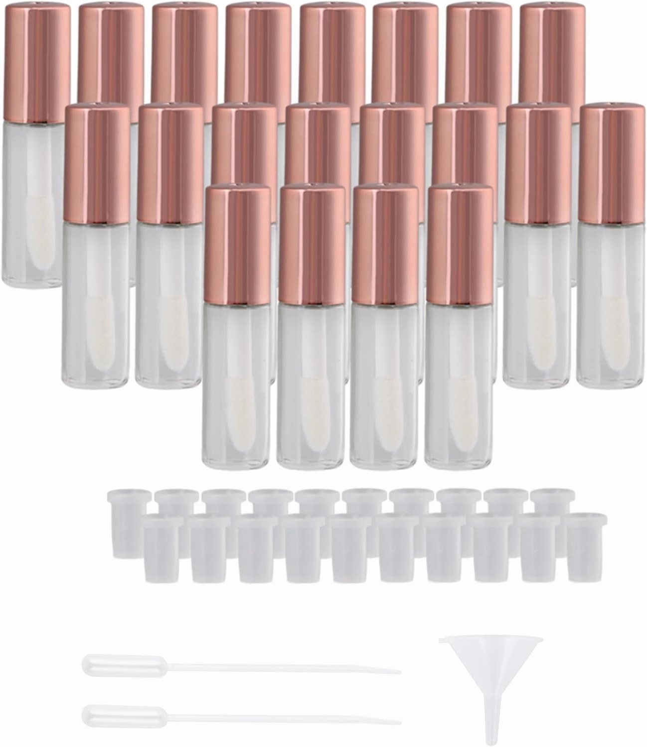 20PCS Rose Gold Lip Gloss Containers Empty Lip Refillable Cosmetic Balm Tube 1.2ml Plastic