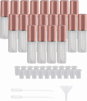 20PCS Rose Gold Lip Gloss Containers Empty Lip Refillable Cosmetic Balm Tube 1.2ml Plastic