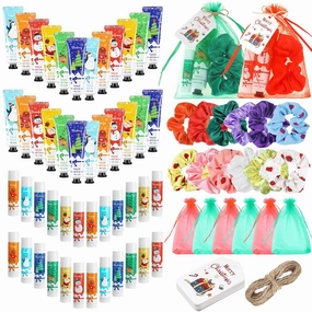 24 Sets 120 pcs Hand Cream and Lip Balm Gift Set Christmas Party Favor Bulk Hand Lotion with Organza Bag Elastic Hair Band and Thank You Cards for Bridal Shower Guests Stock Stuffer Supplies