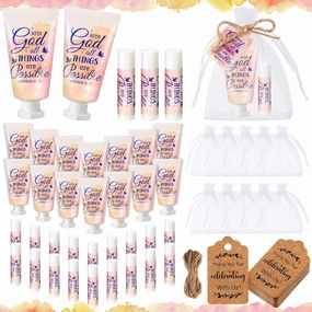 24 Sets Christian Hand Cream and Lip Balm Gift Set Christmas Christian Gift for Women Travel Size Hand Lotion Bible Verse Lip Balm Bulk for Baby Bridal Shower Mom Holiday Gift(Lovely)
