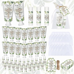 24 Sets Greenery Christian Hand Cream Lip Balm Gift Set Bible Verse Cross Hand Lotion with Tags Organza Bags for Baby Shower Wedding Christmas, Travel Size