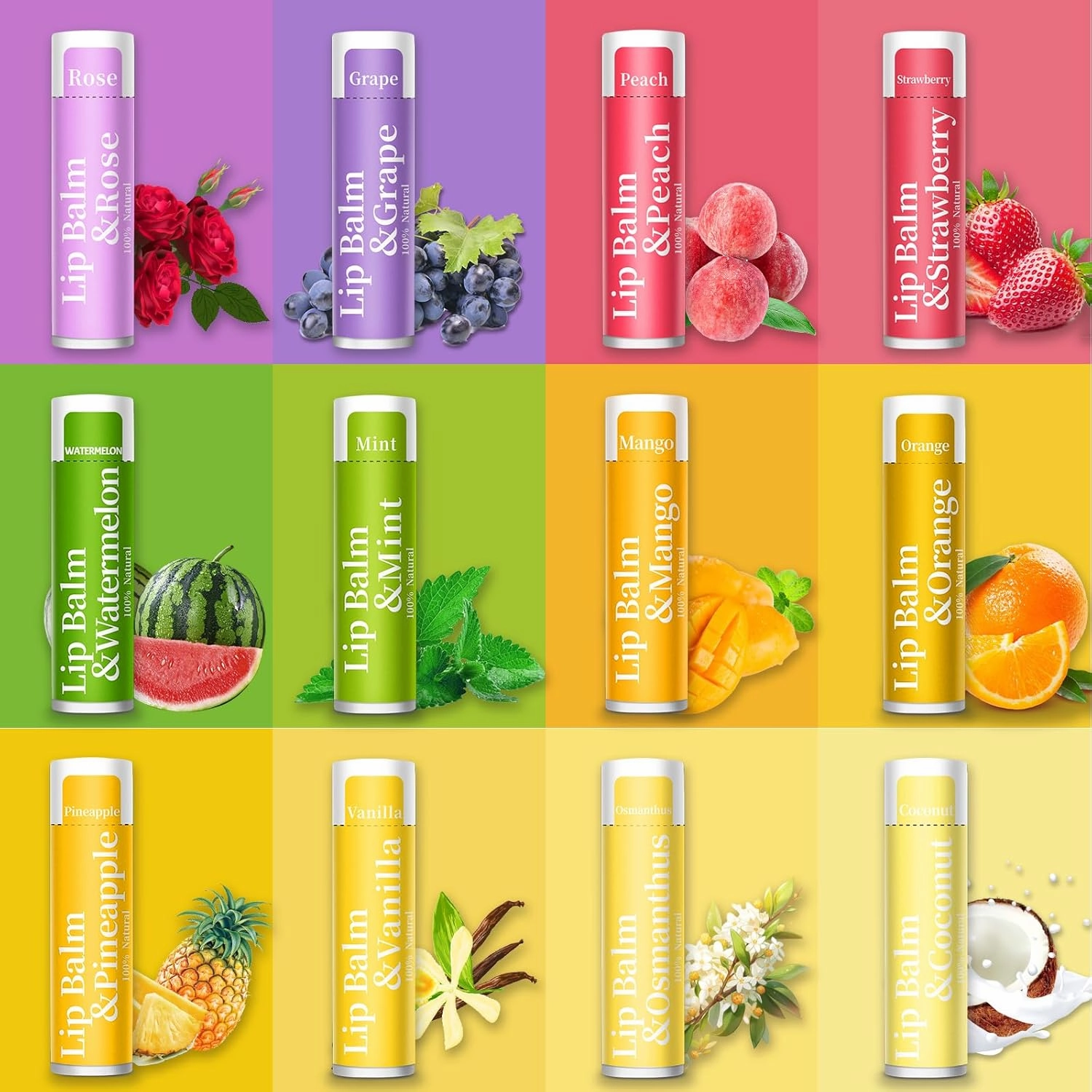 250 Pcs Lip Balm Bulk,12 Fruit Flavored Natural Bulk Lip Balm, Lip Balms Pack with Vitamin E, Lip Balms Gift Set Women Stocking Stuffers Party Favors, Moisturizing&Soothing(4.2g/0.15oz)