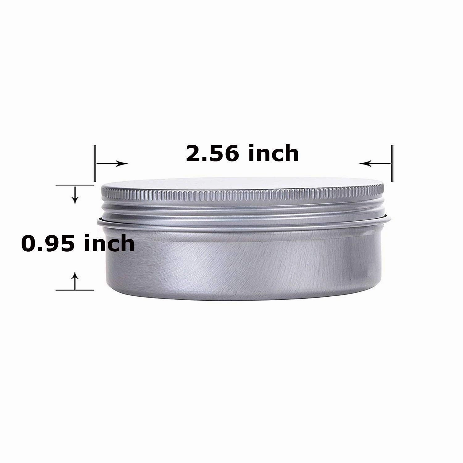 2 Ounce Aluminum Tin Jar Refillable Containers 60 ml Aluminum Screw Lid Round Tin Container Bottle for Cosmetic,Lip Balm, Cream, 24 Pack