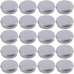 2 Ounce Aluminum Tin Jar Refillable Containers 60 ml Aluminum Screw Lid Round Tin Container Bottle for Cosmetic,Lip Balm, Cream, 24 Pack