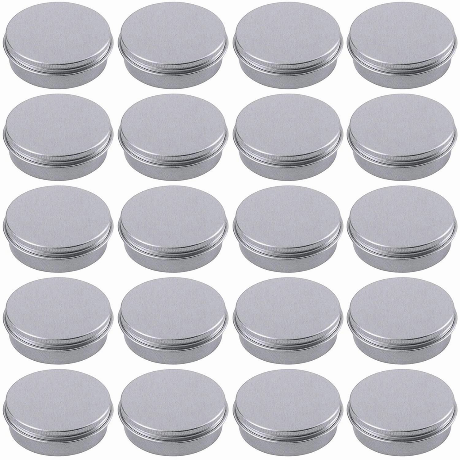 2 Ounce Aluminum Tin Jar Refillable Containers 60 ml Aluminum Screw Lid Round Tin Container Bottle for Cosmetic,Lip Balm, Cream, 24 Pack
