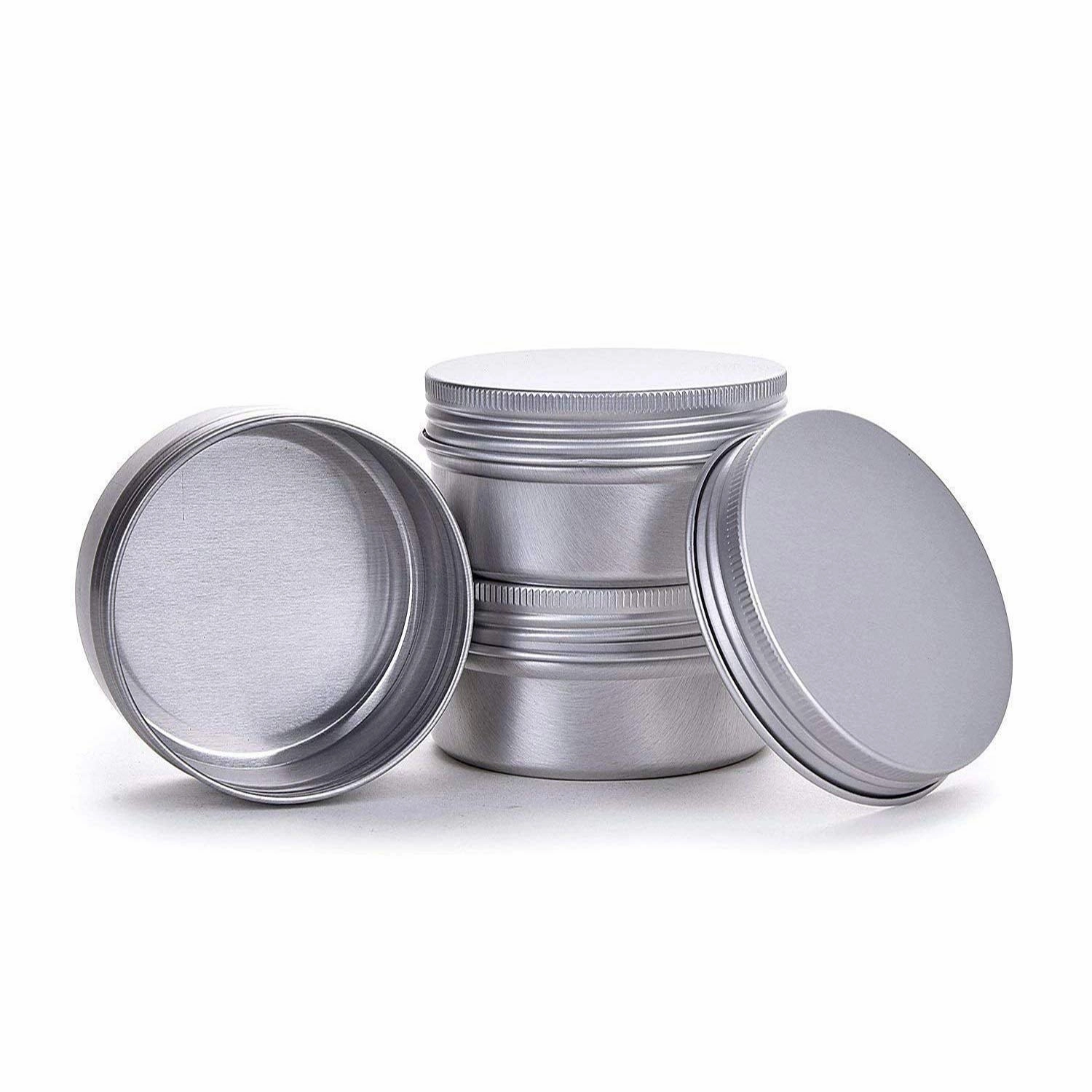 2 Ounce Aluminum Tin Jar Refillable Containers 60 ml Aluminum Screw Lid Round Tin Container Bottle for Cosmetic,Lip Balm, Cream, 24 Pack