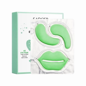 2 Pack For SADOER Under Eye and Lip Hydrating Mask Set, Green, Anti-Aging Treatment for Dark Circles and Wrinkles
