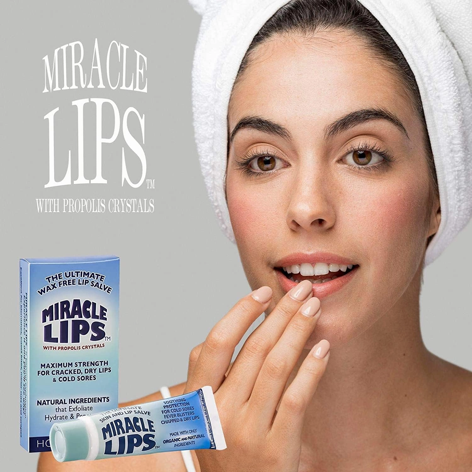2 Pack: Miracle Lips Salve Corrective Lip Balm with Propolis and Tea Tree Oil. Incl Propolis Crystal mild scrub, 0.66oz