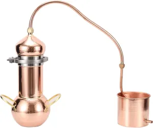 2L Alembic Still, Copper Moonshine Still, Home Brew Wine Making Kit with Cooling Pipe, Home Brewing Kit for DIY Whiskey, Moonshine, Essential Oils, Hydrosols