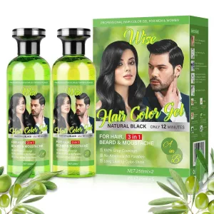 3-in-1 Natural Hair Color Gel - A&B Formula, Semi-Permanent Hair Dye for Gray Coverage, Shiny Hair, Sturdy Color, Plant-Based, Natural Black, 500ml x 2