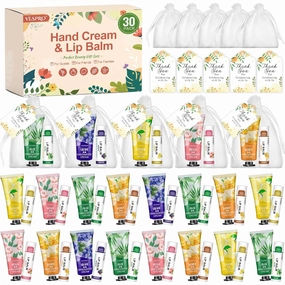 30 Sets Bulk Hand Lotion and Bulk Lip Balm Gifts, Bridal Shower Favors, Bridesmaid Gifts and Wedding Favors for Guests with Thank You Card and Organza Bags, Employee Appreciation Gifts, Birthday Gifts