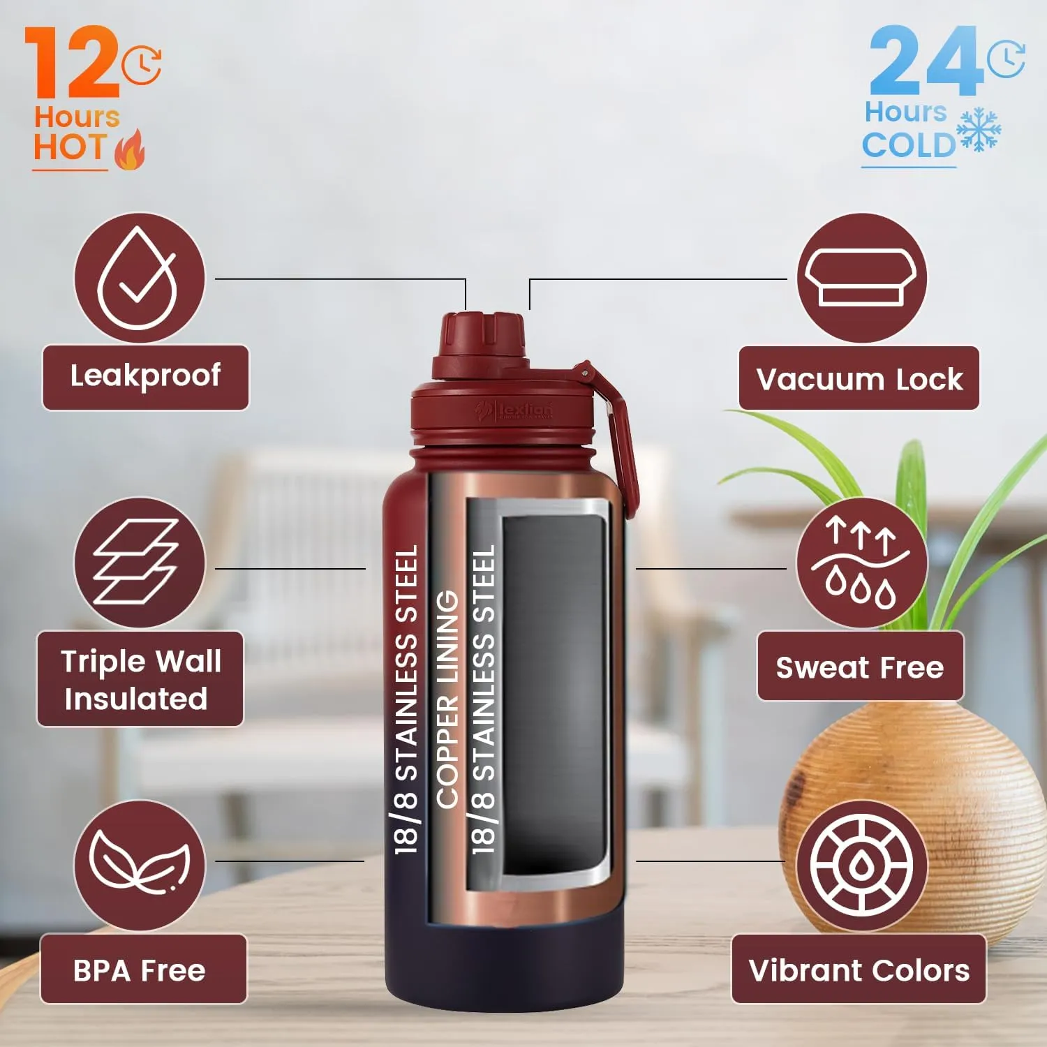 32 Oz Triple Walled Insulated Stainless Steel Fruit Infuser Water Bottle, 100% Leakproof, 3 Lids, Infuser, Silicone Sleeve, Metal Mug Gallon