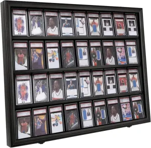 36 Graded Sports Card Display Case with UV Protection Lockable Wall Frame Cabinet for Basketball Football Baseball Hockey Trading Cards-Black Finish