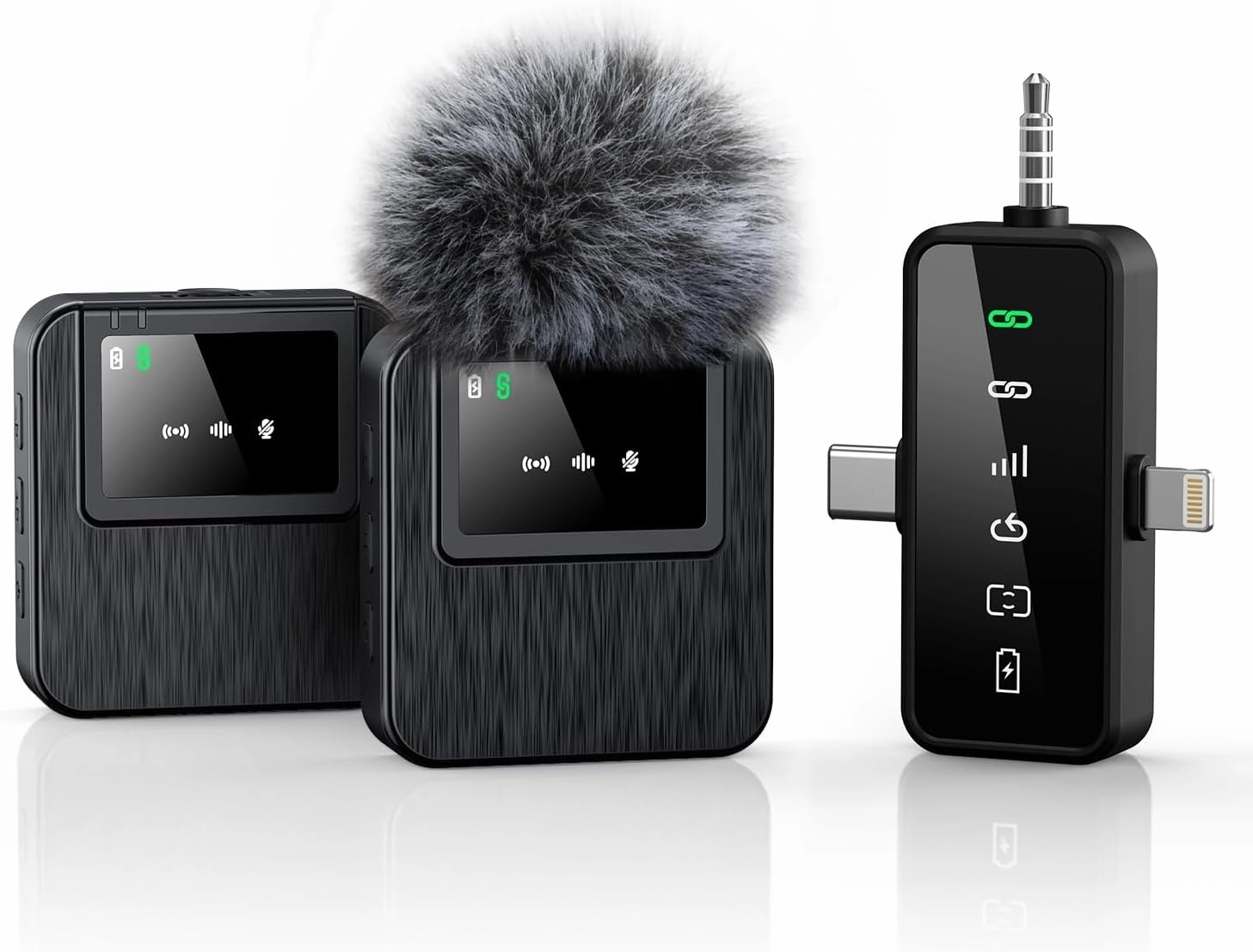 3-in-1 Professional Wireless Lavalier Microphone for iPhone, Android, Camera – 328ft Range, 20H Battery, Wireless Microphones, Noise Canceling for Recording, Live Streaming, YouTube, TikTok