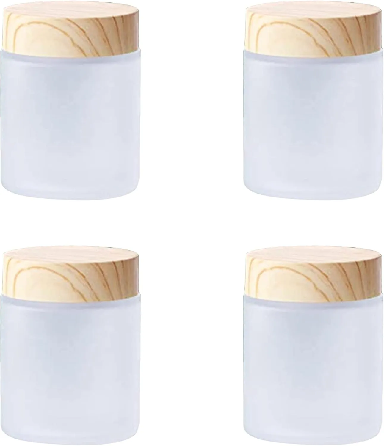 4 Packs 3.3 Oz Empty Glass Jars 100ml Round Frosted Glass Cosmetic Cream Jar Bottles with Wood Grain Lid Refillable Container Lotion Cream Box Jar Pot DIY Makeup Lip Balm Eyeshadow