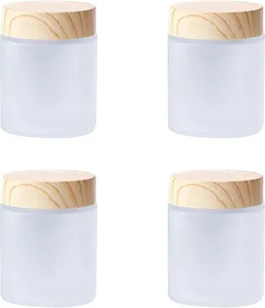 4 Packs 3.3 Oz Empty Glass Jars 100ml Round Frosted Glass Cosmetic Cream Jar Bottles with Wood Grain Lid Refillable Container Lotion Cream Box Jar Pot DIY Makeup Lip Balm Eyeshadow