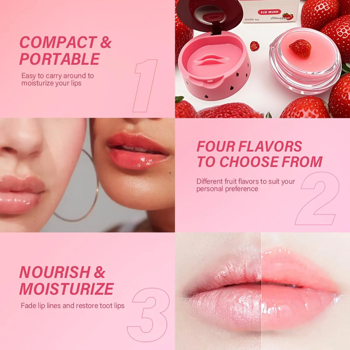 4 Packs Fruit Mask Lip Balm Honey Pot, Vitamin E Lip Masks & Moisturizing Propolis Sleeping Lip Mask, Effective Reduces Lip Lines Prevention Dry Lip Care