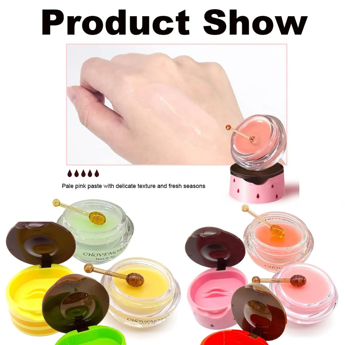 4 Packs Fruit Mask Lip Balm Honey Pot, Vitamin E Lip Masks & Moisturizing Propolis Sleeping Lip Mask, Effective Reduces Lip Lines Prevention Dry Lip Care