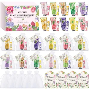 40 Sets Hand Cream Bulk and Lip Balm Bulk Set, Bridal Shower Favors and Wedding Favors for Guests with Thank You Card and Organza Bags, Baby Shower Party Favors, Thank You Gifts for Women