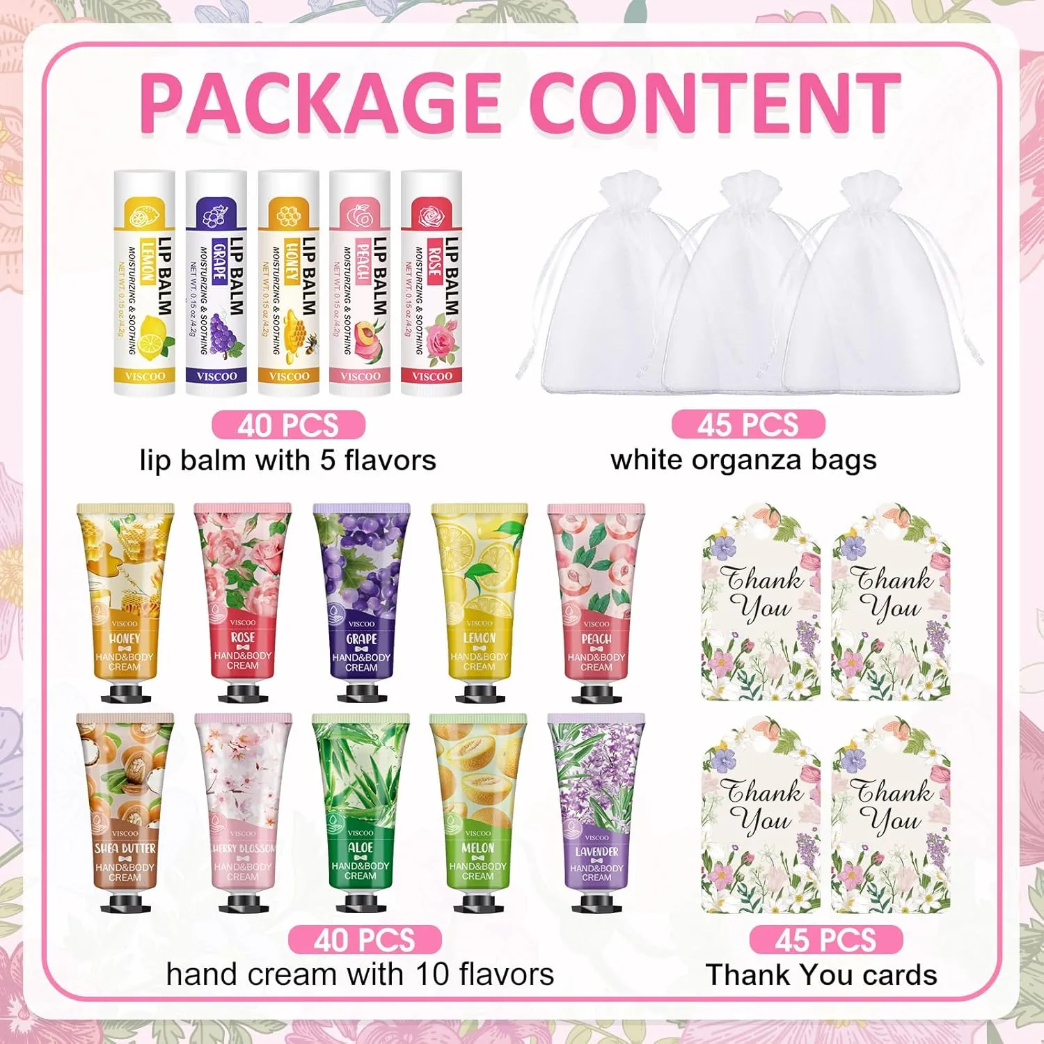 40 Sets Hand Cream Bulk and Lip Balm Bulk Set, Bridal Shower Favors and Wedding Favors for Guests with Thank You Card and Organza Bags, Baby Shower Party Favors, Thank You Gifts for Women
