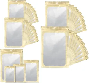 400 Pack 4 Size Bags with Clear Window,Scratch Resistant Hand Holographic Packaging Pouch,Resealable Bag for Small Bussiness Cookies Jewelry Candy Sample (Gold, 2.4×3.9,3x4.7,4×7,5.5×7.9 inch)