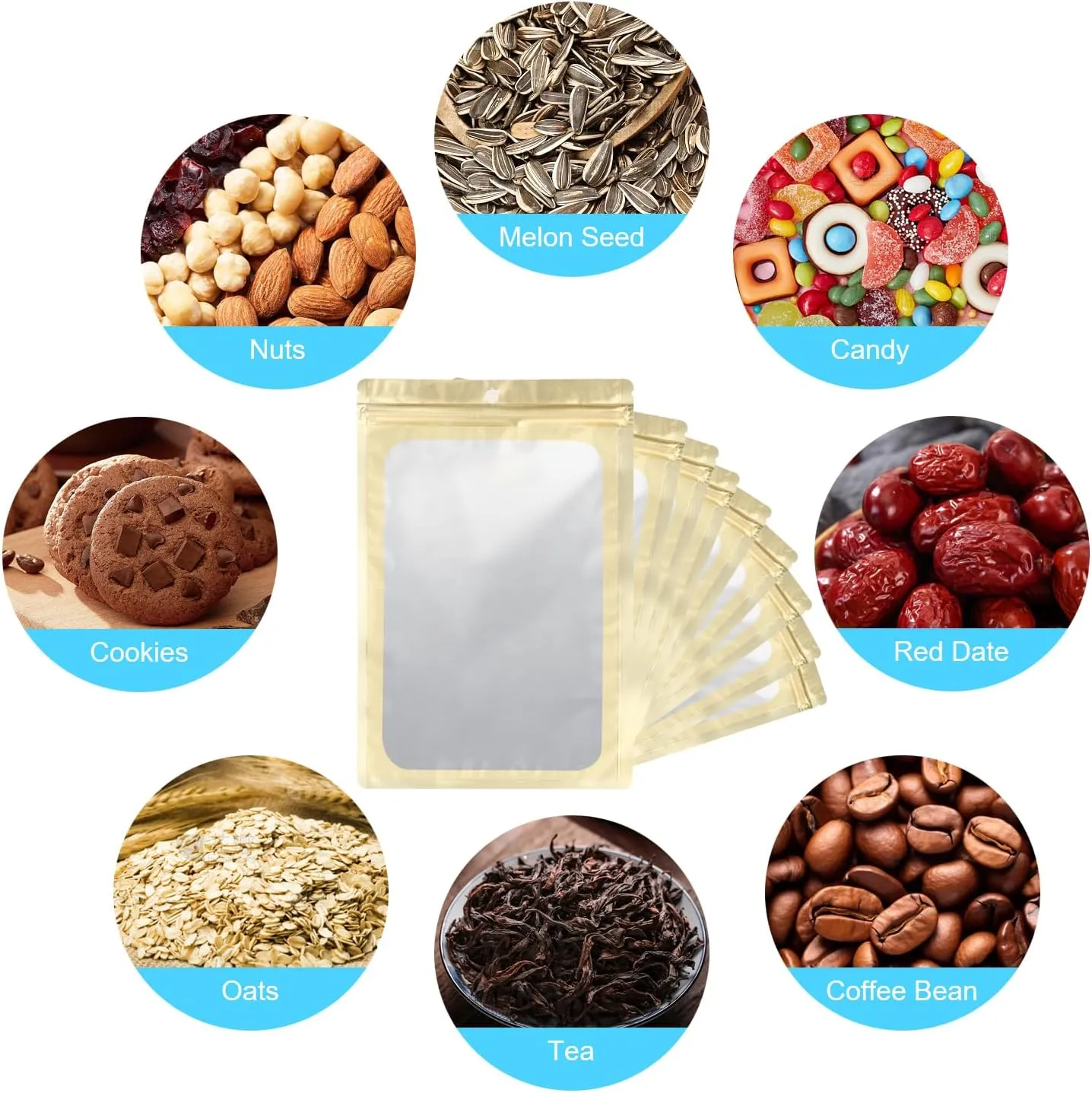 400 Pack 4 Size Bags with Clear Window,Scratch Resistant Hand Holographic Packaging Pouch,Resealable Bag for Small Bussiness Cookies Jewelry Candy Sample (Gold, 2.4×3.9,3x4.7,4×7,5.5×7.9 inch)