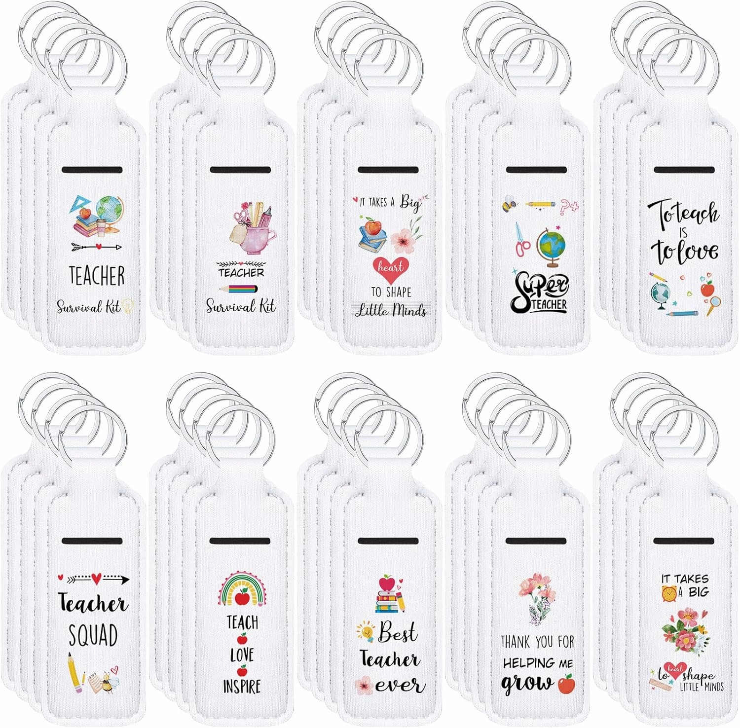 40 Pcs Teacher Appreciation Lipstick Holder with Thank You Words Portable Clip on Lip Gloss Sleeve Pouch Lipstick Holder Keychain Pocket Lip Balm Holder Thank You Gifts for Teacher
