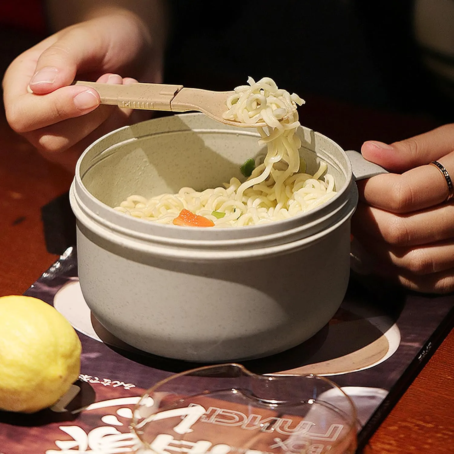 4Pack Wheat Straw Microwave Ramen Bowl Set Noodle Bowls With Lid and Spoon, Improved Easy-Grip Design for On-the-Go - Holds Soup, Rice, Cereal & More - BPA-Free