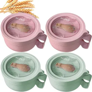 4Pack Wheat Straw Microwave Ramen Bowl Set Noodle Bowls With Lid and Spoon, Improved Easy-Grip Design for On-the-Go - Holds Soup, Rice, Cereal & More - BPA-Free(Pink of 2 Green of 2)