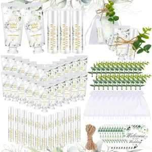 50 Set Bridal Shower Favors Bulk Wedding Gifts for Guests Include Lip Balm Wedding Hand Cream Bag and Tag for Bridal Shower Bachelorette Party Decoration(Eucalyptus)