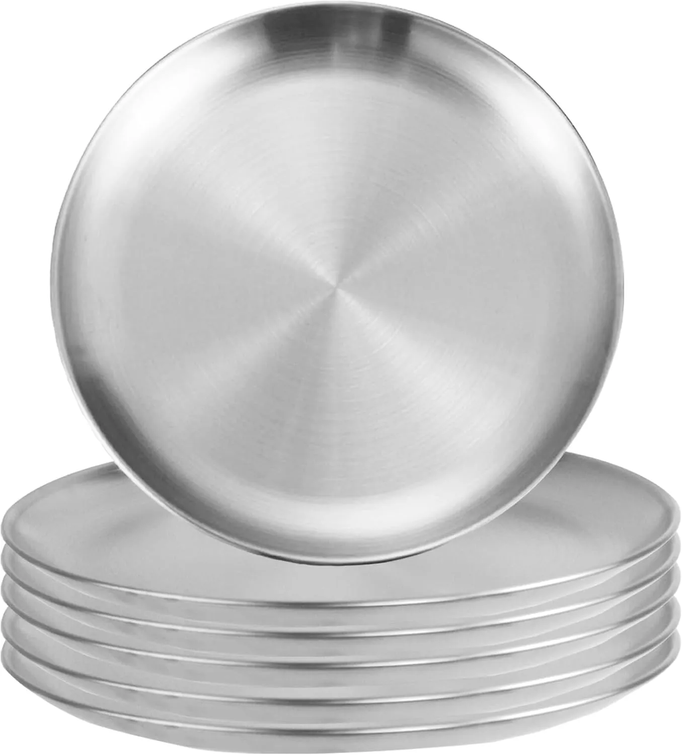 6 Pieces Stainless Steel Plates, 9 Inch Reusable Brushed Metal Dinner Plates, Metal Dinner Dishes, Feeding Serving Camping Plates, Gold Trays for Kitchen,Picnic, Outdoor Party(9 inch silver)