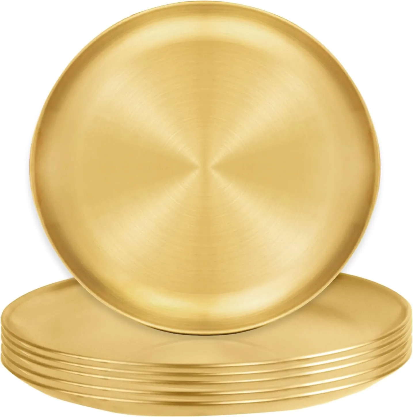 6 Pieces Stainless Steel Plates, Reusable Brushed Metal Dinner Plates, 9 Inch Metal Dinner Dishes, Feeding Serving Camping Plates, Gold Trays for Kitchen,Picnic, Outdoor Party