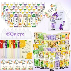 60 Pack Bulk Lip Balm, Facial Mask and Hand Cream Sets, Bridal Shower Favors, Thank You Gifts and Bridesmaid Gifts for Guests, Birthday Gifts, Adult Party Favors and Small Gifts for Women