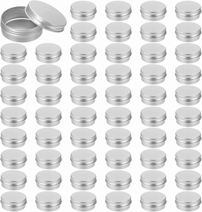 60 Pack Tin Metal Tins with Screw Lids 2 Oz/60 ml Round Aluminum Tin Cans Containers Refillable Small Travel Sized Cosmetic Empty Tins Jar Box for Tea Lotion Bars Lip Balm Cream Salves Candles
