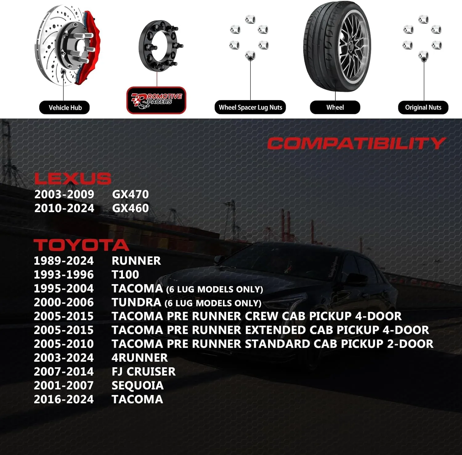 6x5.5 Wheel Spacer 2" - 6 Lug 6x139.7 Anodized Frosted Forged Spacers 50mm with M12x1.5 Studs & 106mm Hub Bore Fit for Toyota 4Runner Tacoma Tundra FJ Cruiser Sequoia Lexus GX470 GX460 4PCS
