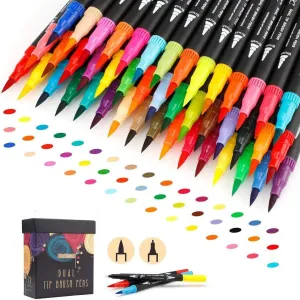 72 Colors Dual Tip Brush Pens Highlighter 72 Art Markers 0.4mm Fine liners & Brush Tip Watercolor Pen Set for Adult and kids Coloring Books, Calligraphy, Hand Lettering, Note Taking