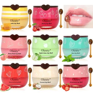 8 PCS Bee Lip Balm, Honey & Watermelon & Apple Lime & Cherry & Mint & Coconut & Peach Lip Balm, Sleeping Lip Mask Hydrating Prevention Dry & Cracked Lip Scrubs
