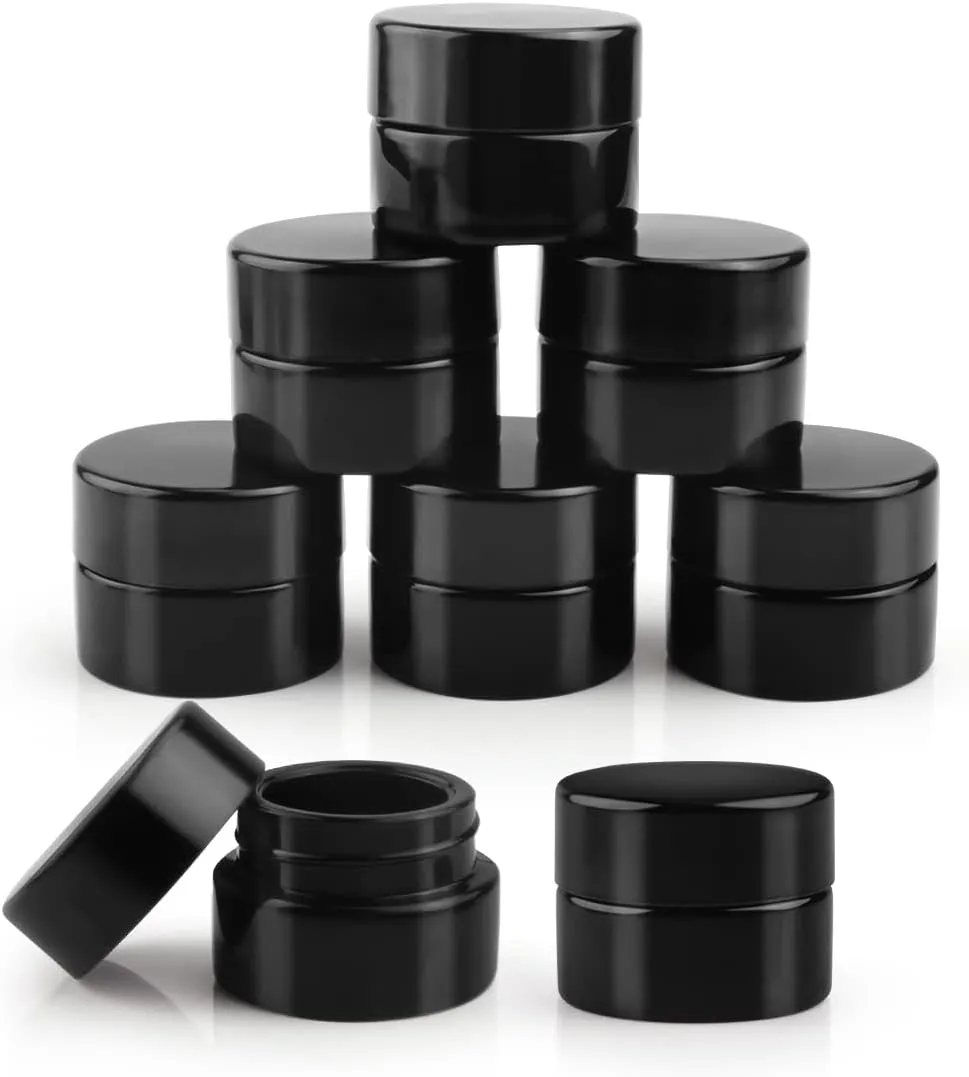 8 Pcs UV Protection Black Glass Jar 5g Cosmetic Cream Jar Travel Makeup Sample Jar Refillable Pot Jar Containers For Cream Lotion