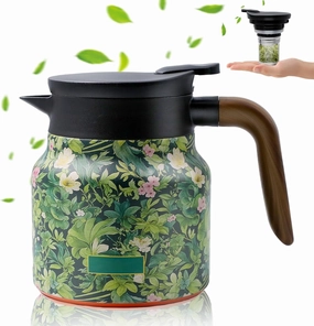 800ml Vintage Tea Thermos Floral Pattern, Stainless Steel Tea Pot with Built-In Infuser for Loose Tea, Long Time Insulation, Teapot with Lid for Hot Drinks