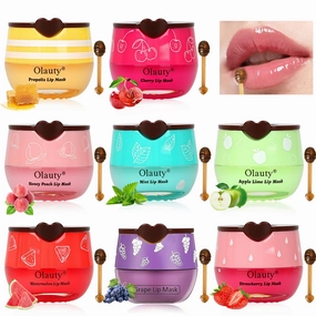 8 PCS Bee Lip Balm Honey Pot - Strawberry, Watermelon, Apple Lime, Cherry, Mint, Grapes & Peach Flavors - Sleeping Mask for Hydrating & Preventing Dry, Cracked Lips