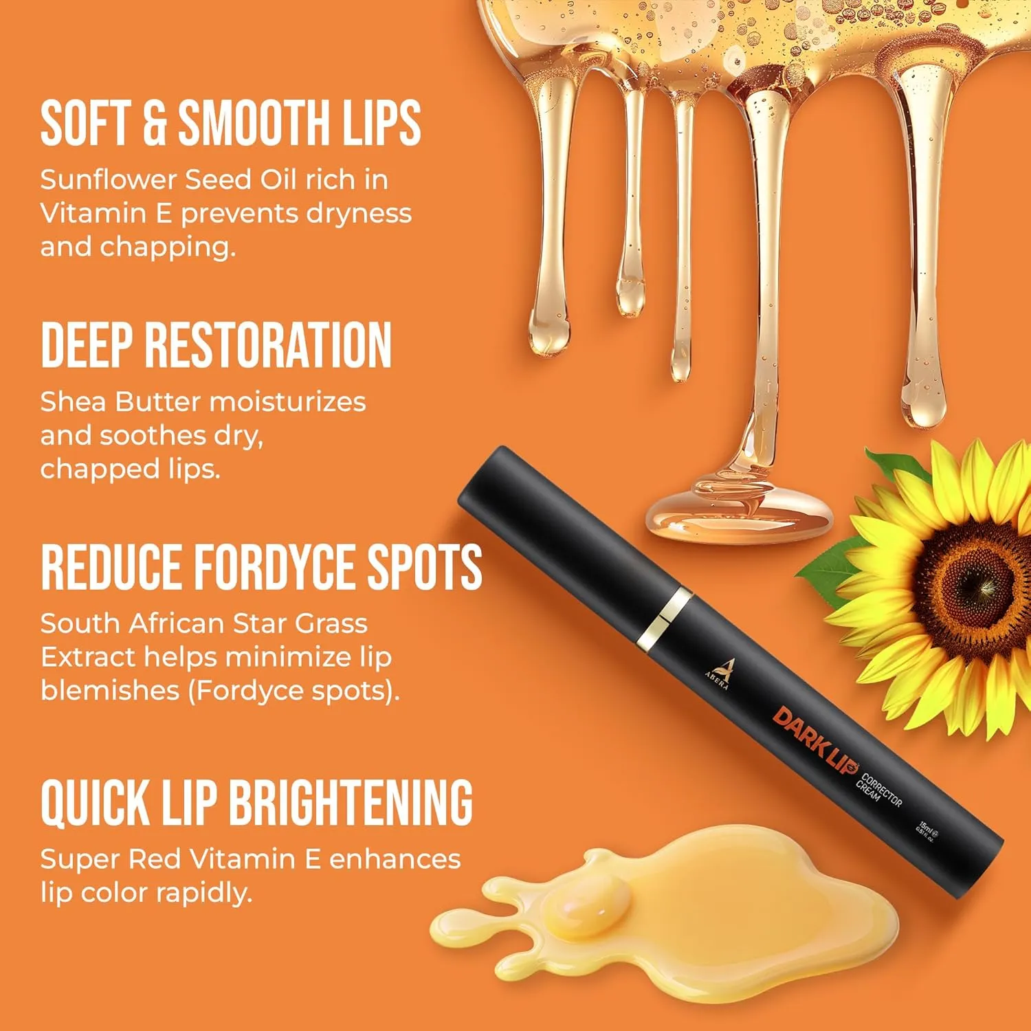 ABERA Dark Lips Corrector Cream, Lip Balm For Lightening & Brightening Dark Lips For Men & Women, Moisturizing Lip Plumper with Shea Butter, Lip Scrub, Fordyce Spot Remover 0.51 Fl Oz