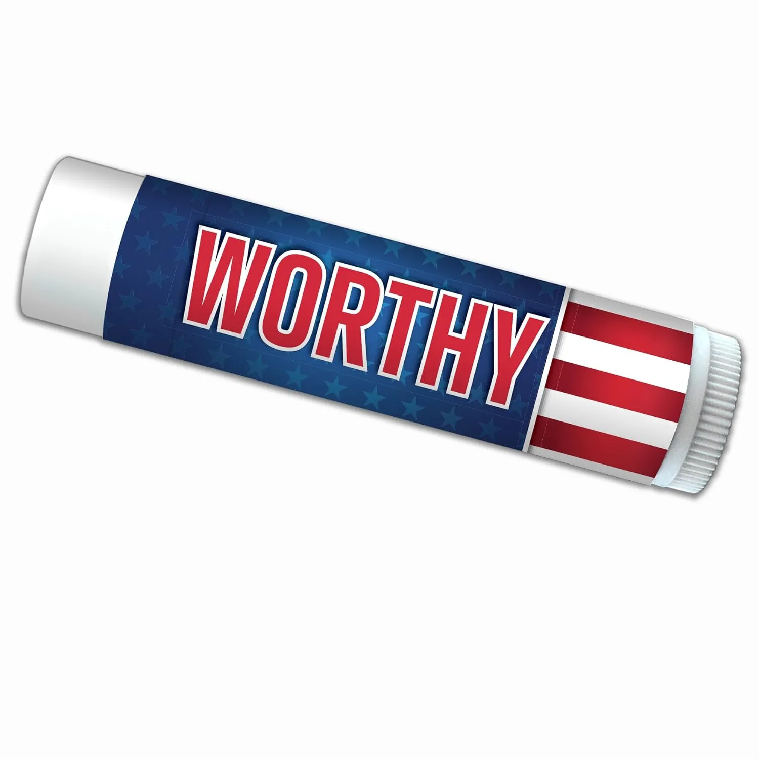 (Accessories) USA American Flag "Worthy" Premium SPF 15 Lip Balm 12-Pack, Made with Beeswax, Aloe Vera, Coconut Oil, Vitamin E. Water Resistant. Patriotic America Design.