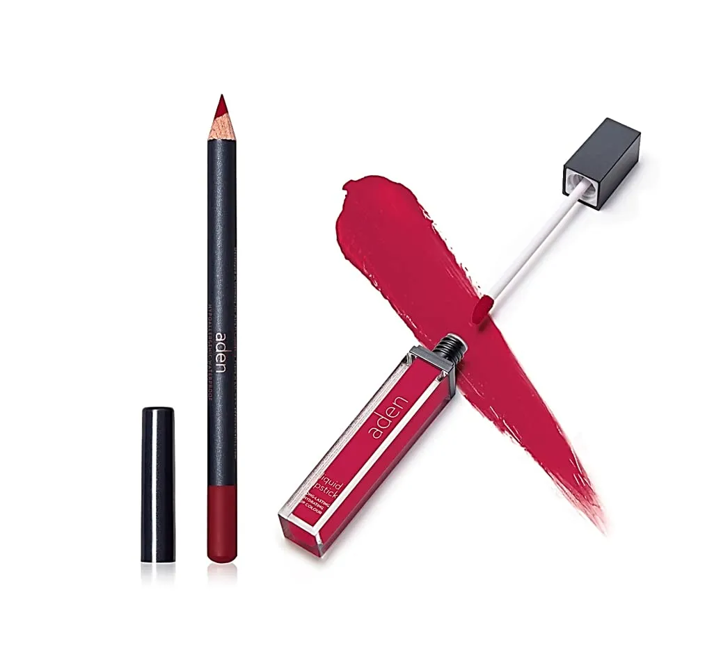 aden - 2 in 1 - Matte Liquid Lipstick & Lip Liner Set - 7ML - Non-Smudge & Quick Drying - Highly Pigmented - Long Duration with Hydration - Made in Italy (19 Raspberry)